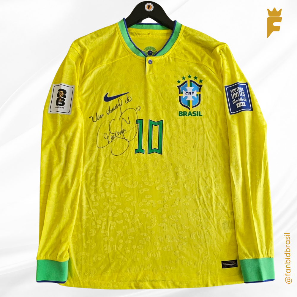 Camisa oficial do Brasil 2022/23 eliminatórias para copa do mundo 2026, versão de jogo, autografada Neymar Jr