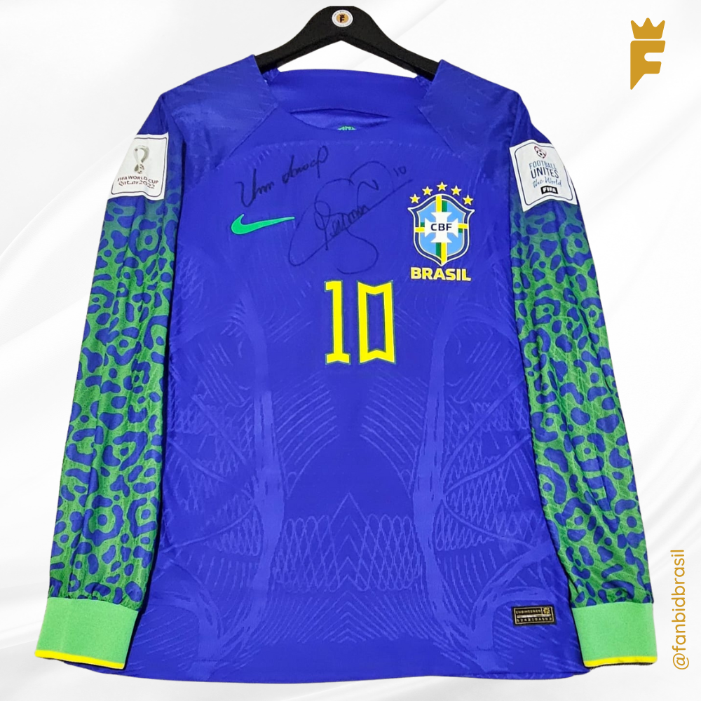 Camisa oficial do Brasil 2022 Copa do Mundo Qatar 22, versao jogador, autografada Neymar Jr