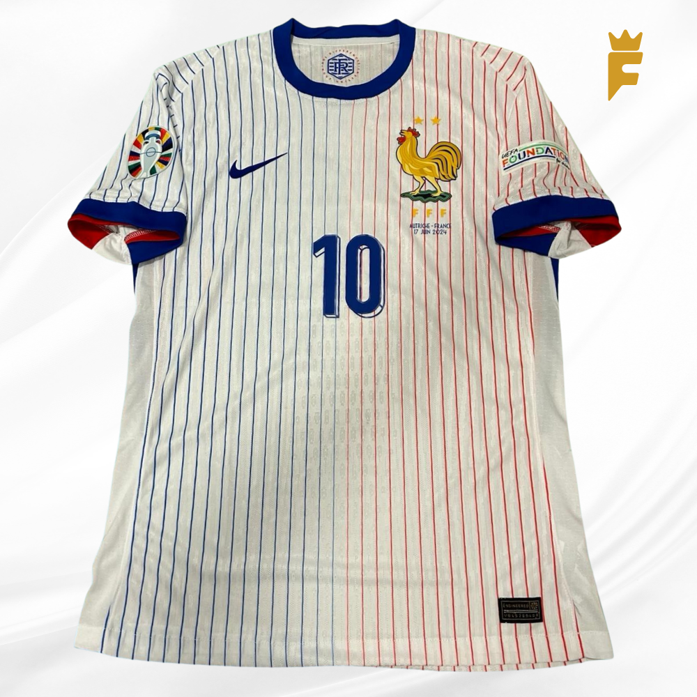 Camisa França Euro 2024, versão jogador, autografada Mbappé