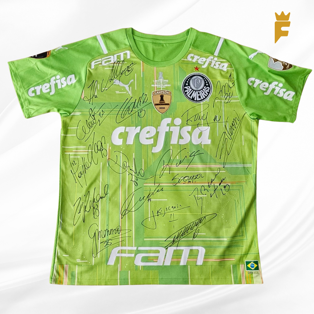 Camisa Palmeiras 2021, goleiro, de jogo Final Libertadores, autografada todo elenco campeão.