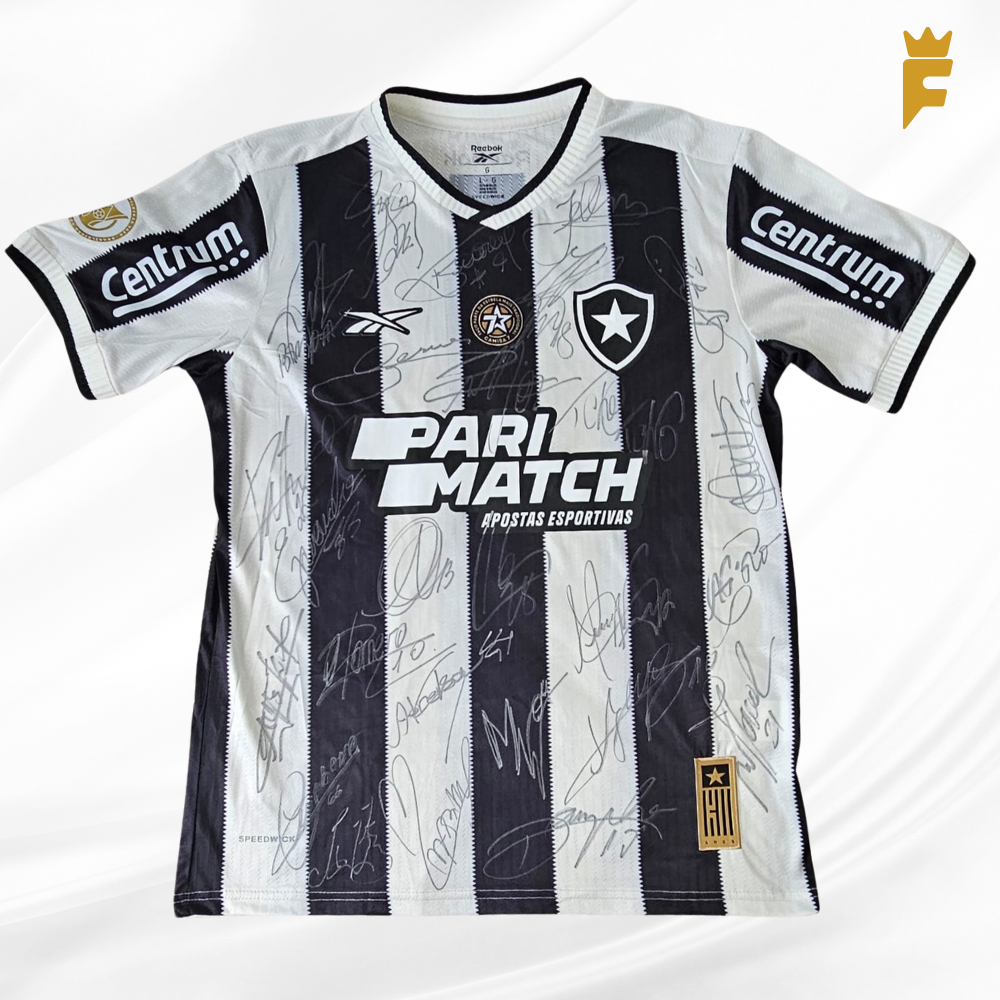 Camisa Botafogo 2024, vers jogador, autografada todo elenco 2024 campeão da Libertadores e Brasileirão