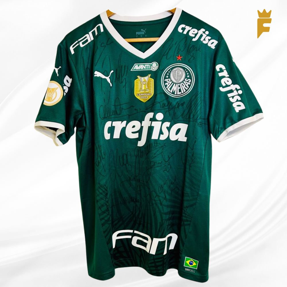 Camisa do Palmeiras Brasileirão 2022, de jogo autografada todo elenco Campeão e técnico 