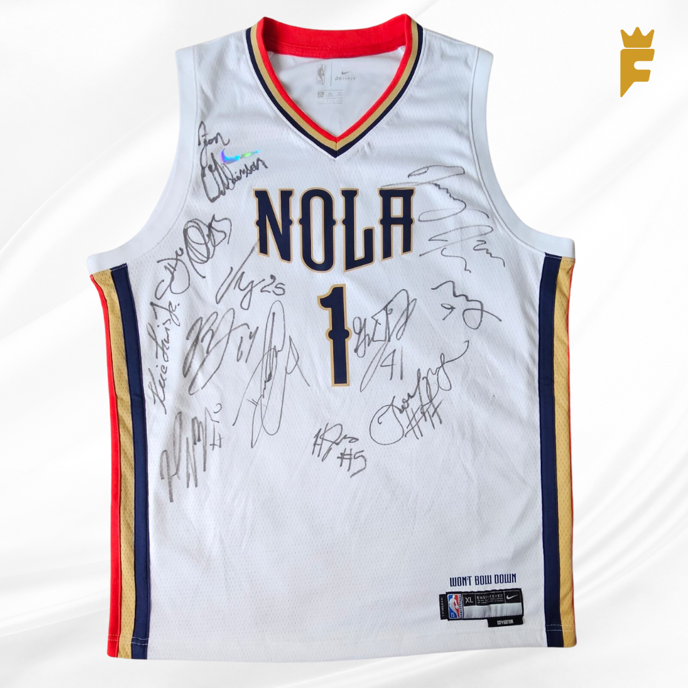 Camisa original Nike NBA 2021/22, New Orleans Pelicans, autografada 11 jogadores do elenco