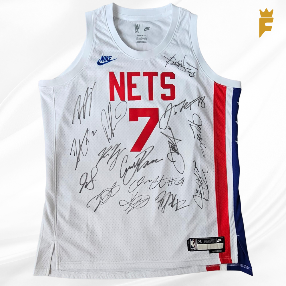 Camisa original Nike NBA 2022/23, Nets, autografada 15 jogadores do elenco