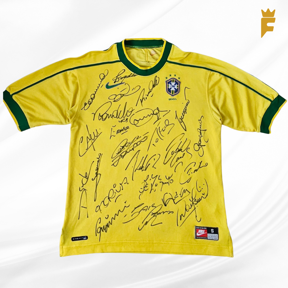 Camisa oficial Brasil Copa do Mundo 1998 autografada todo elenco 