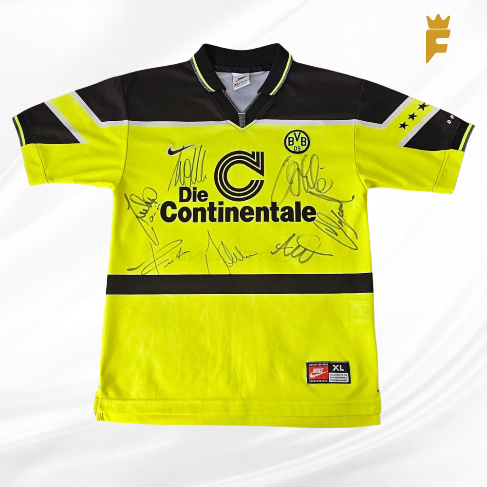 Camisa Borussia Dortmund, 96/1997 original da época, autografada 7 campeões 