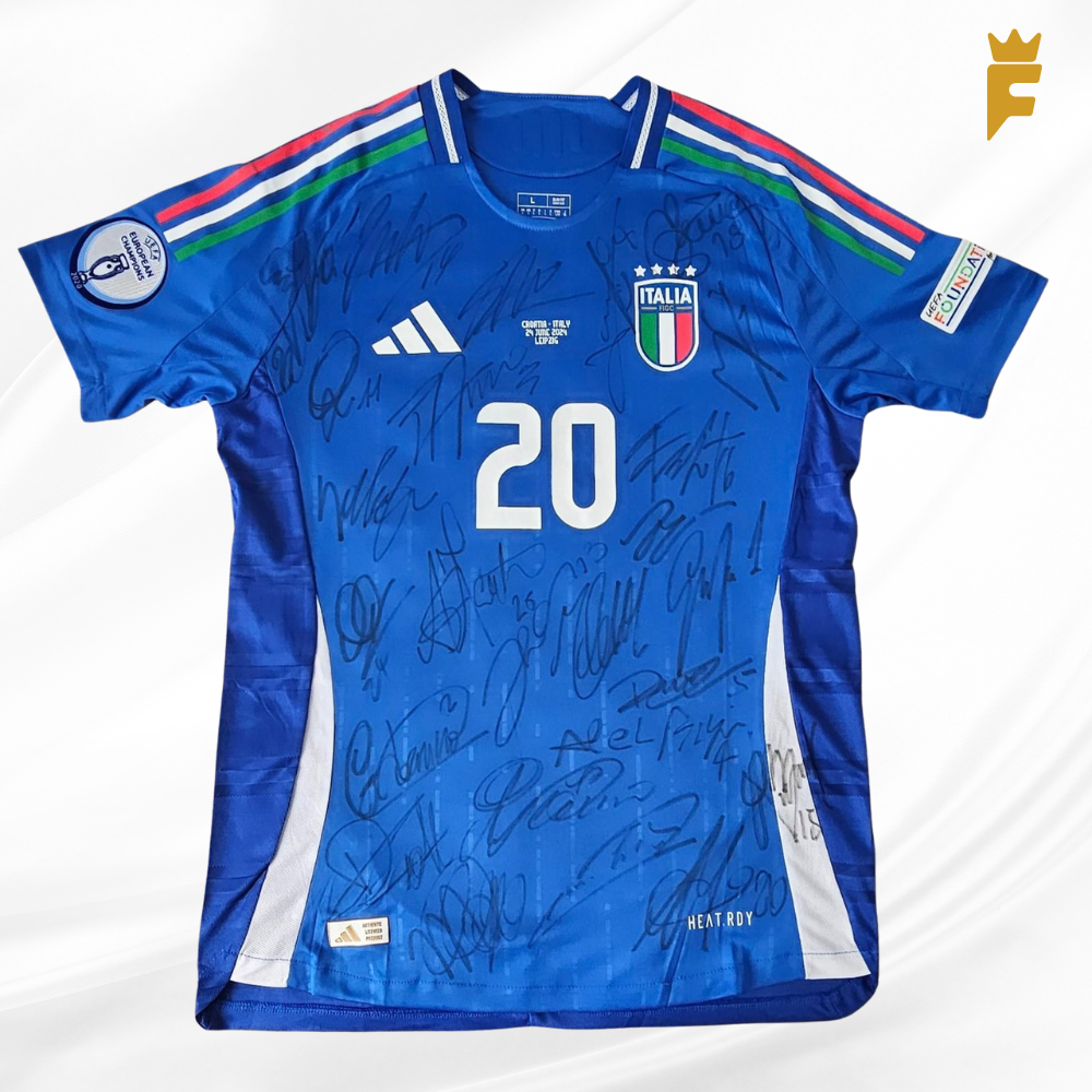 Camisa Itália Euro 2024, autografada todo elenco, de jogo