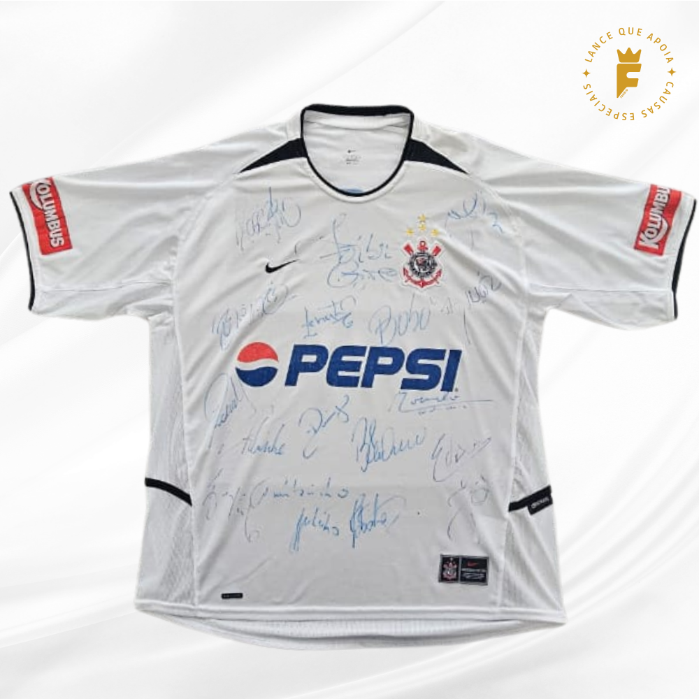 Camisa oficial do Corinthians 2003-04, autografada 18 jogadores.