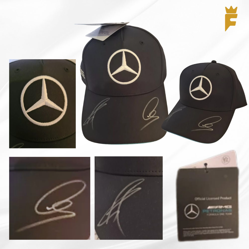 Boné Mercedes autografado Lewis Hamilton e George Russell