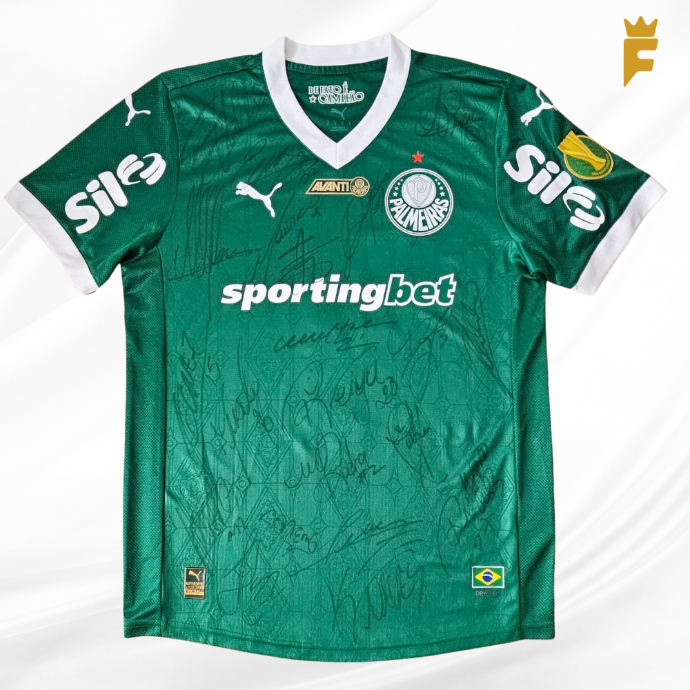 Camisa Palmeiras 2025, de jogo, autografada elenco