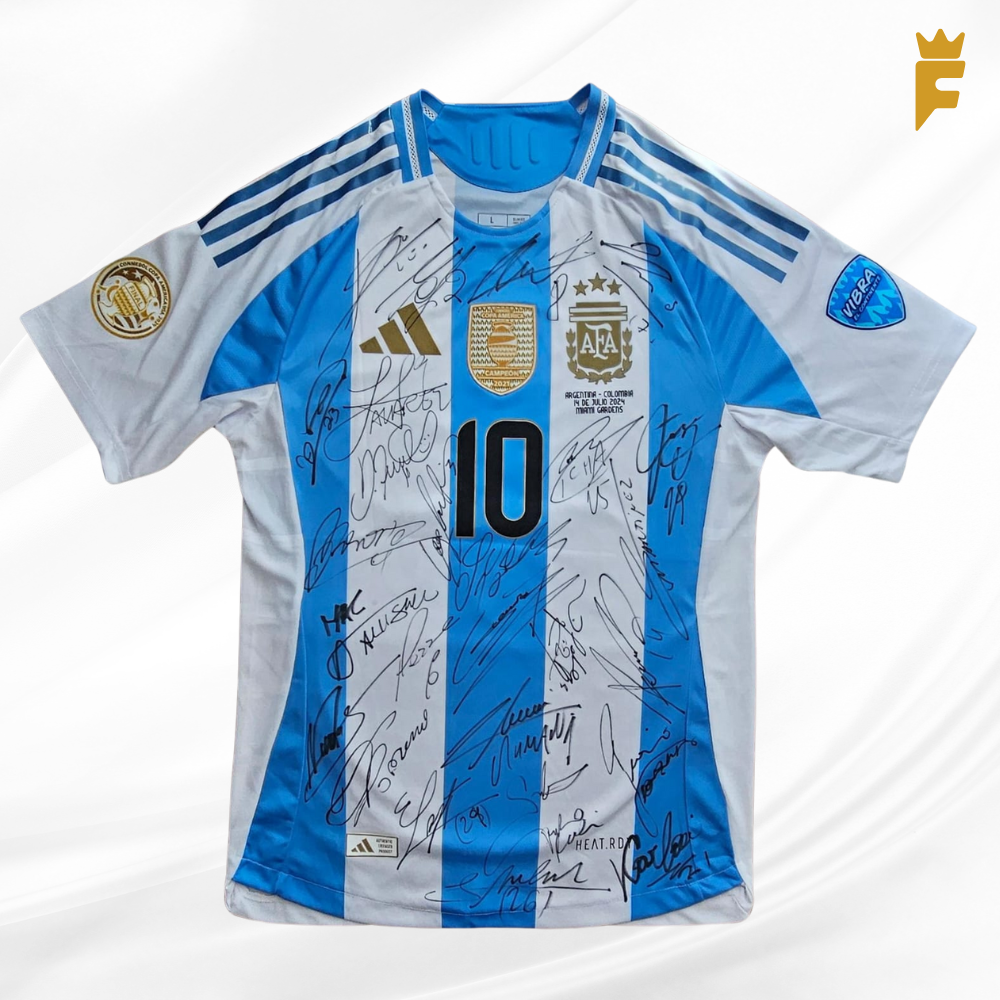 Camisa Argentina Copa América 2024, vers jogador autografada elenco campeão