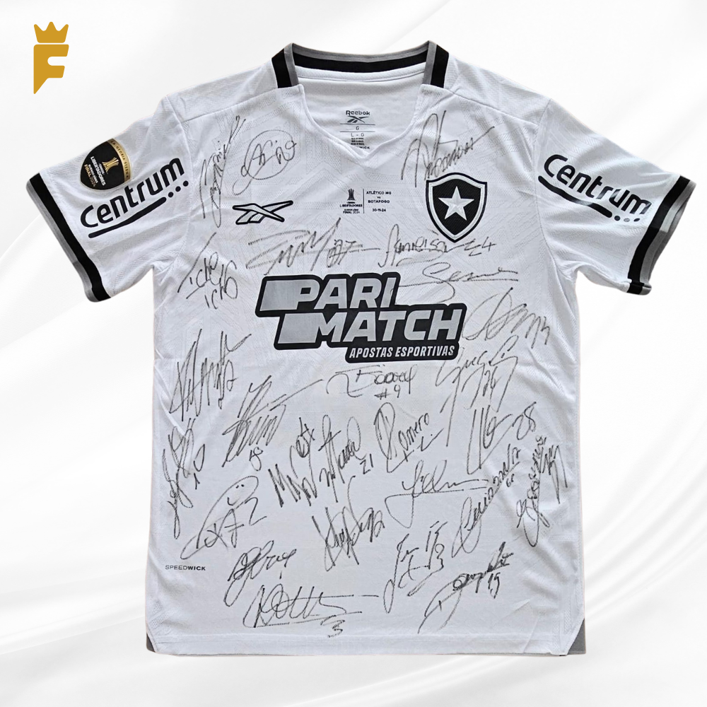 Camisa Botafogo 2024, vers jogad, N.18 final da Libertadores, autografada todo elenco campeão da Libertadores e Brasileirão