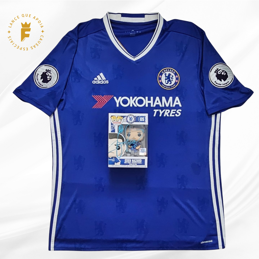Kit Camisa Chelsea 2016/17  e Funko Pop! Chelsea , autografado Hazard