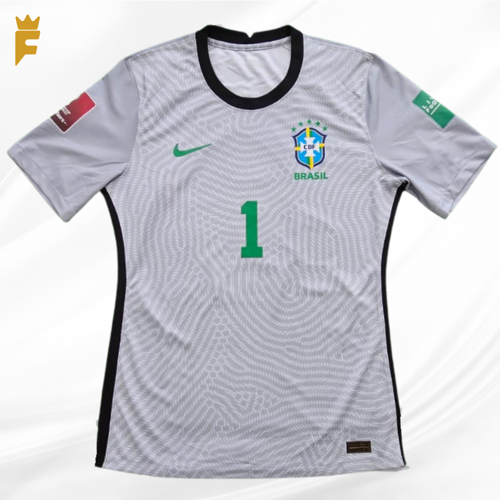 Camisa Brasil Eliminatórias Copa 2022, vers jogo autografada Becker 