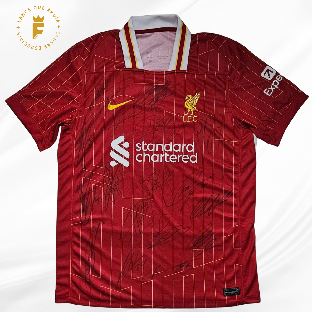 Camisa Liverpool  2024/25, vers torcedor, sem numero, autografada todo elenco campeão Inglês/Premier League 