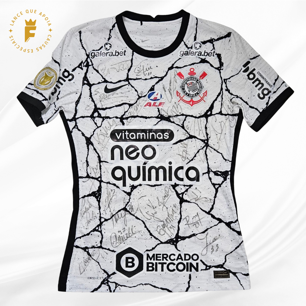 Camisa Corinthians Brasileirão 2021, vers de jogo, autografada 21 jogadores do elenco