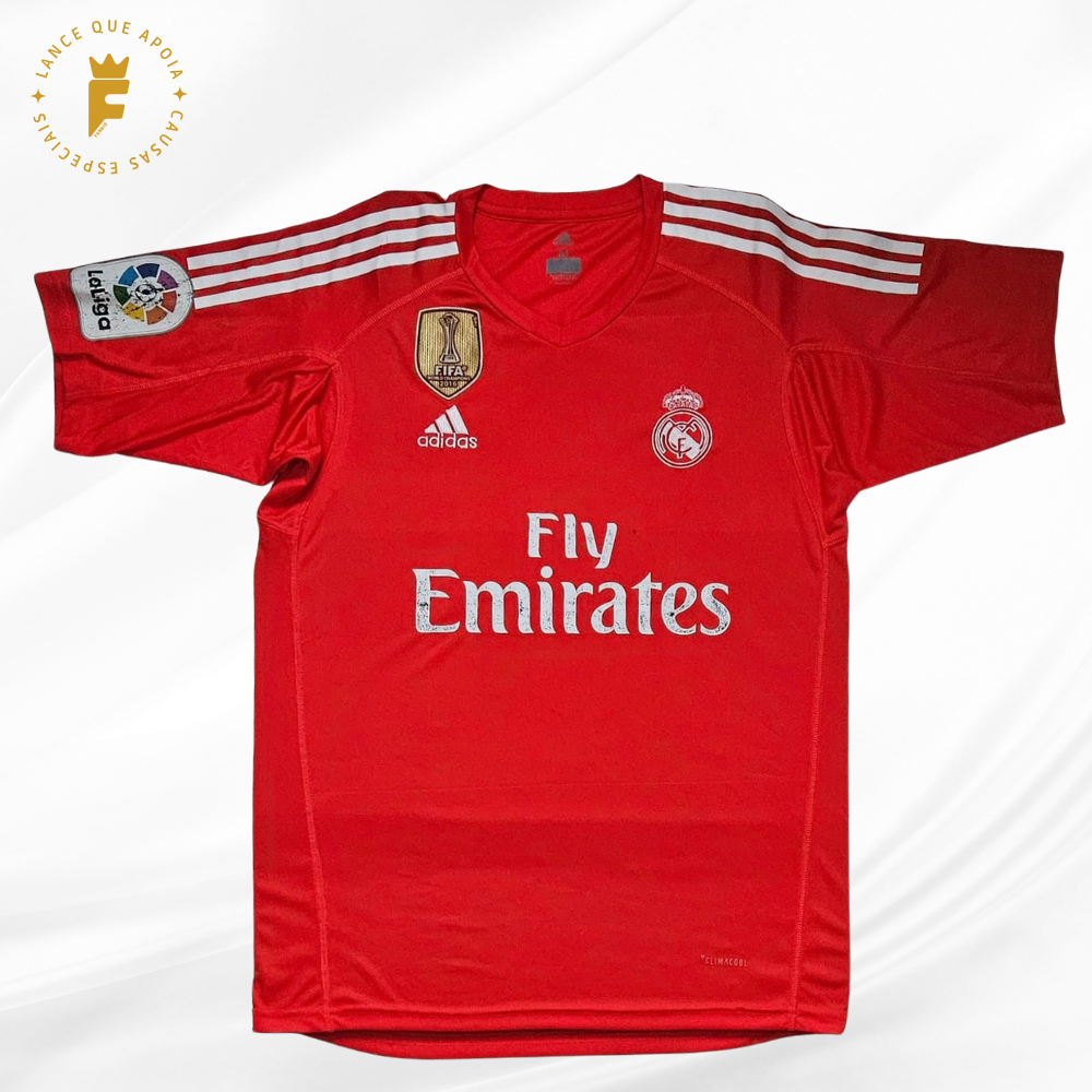Camisa Real Madrid 2016-17 vermelha goleiro, vers torcedor, autografada Navas