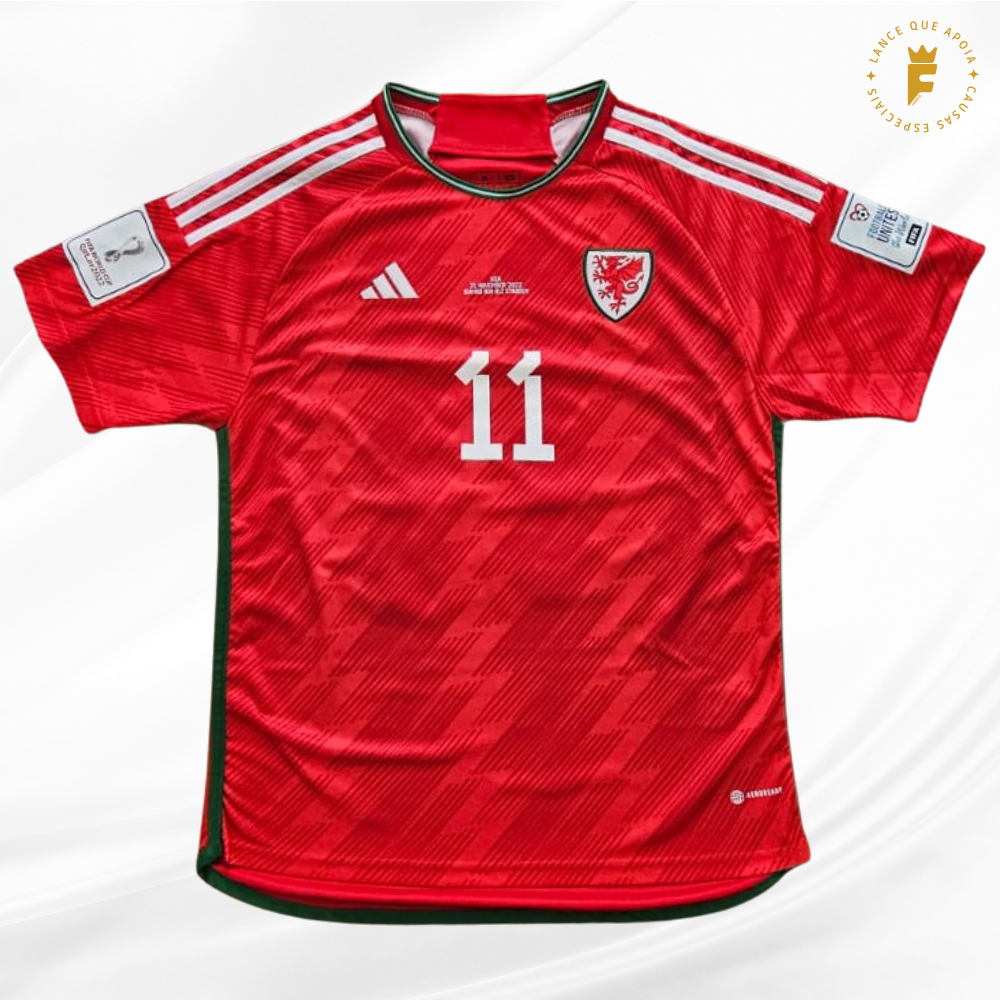 Camisa Gales Copa do Mundo 2022, vers jogo, autografada Bale 